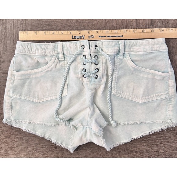 Victoria's Secret Boyfriend Short Corduroy Lace Up Blue Acid Wash Size 8 - Picture 5 of 13